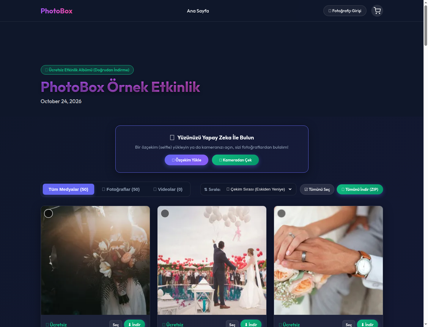 PhotoBox AI Yüz Filtreleme Ekranı